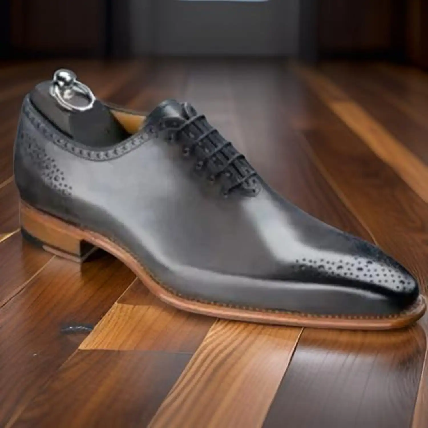 Premium Gray Derby Toe Shoes For Men