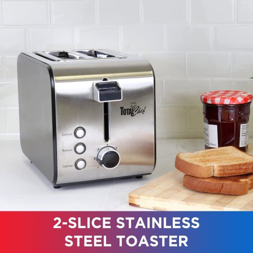 Total Chef 2-Slice Stainless Steel Toaster with Defrost and Reheat - Image 3