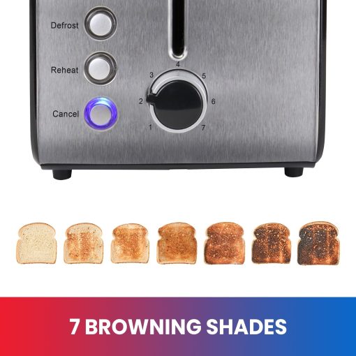Total Chef 2-Slice Stainless Steel Toaster with Defrost and Reheat - Image 4