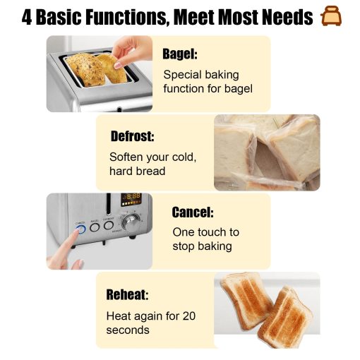 SEEDEEM Toaster 2 Slice, Stainless Steel Toaster with LCD Display - Image 5