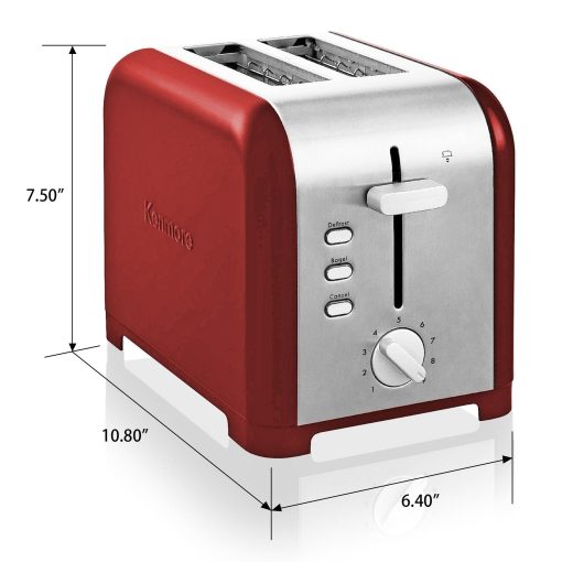 Kenmore 2-Slice Red Stainless Steel Toaster, Wide Slot, Bagel/Defrost