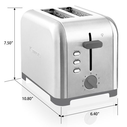 Kenmore 2-Slice Gray Stainless Steel Toaster, Wide Slot, Bagel/Defrost