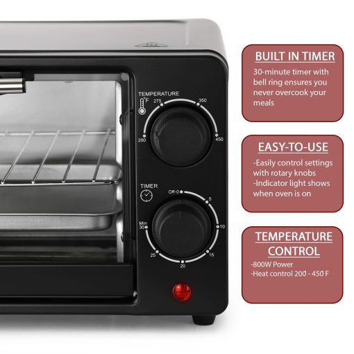 Counter Top Compact 9L Electric Toaster Oven with Rack in Black - Image 3