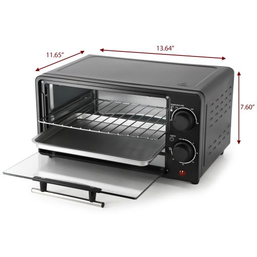 Counter Top Compact 9L Electric Toaster Oven with Rack in Black - Image 4
