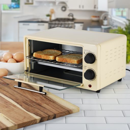 Counter Top Compact 9L Electric Toaster Oven with Rack in Cream