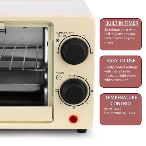 Counter Top Compact 9L Electric Toaster Oven with Rack in Cream - Image 3
