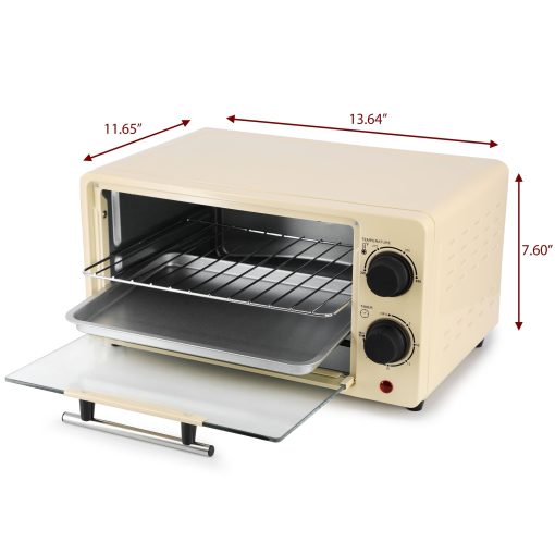 Counter Top Compact 9L Electric Toaster Oven with Rack in Cream - Image 4