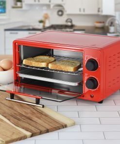 Counter Top Compact 9L Electric Toaster Oven with Rack in Red