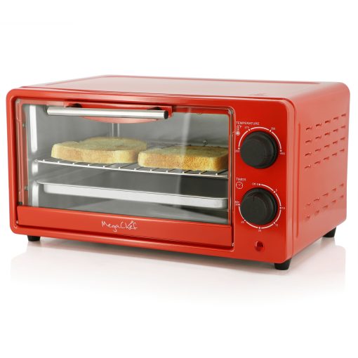 Counter Top Compact 9L Electric Toaster Oven with Rack in Red - Image 2