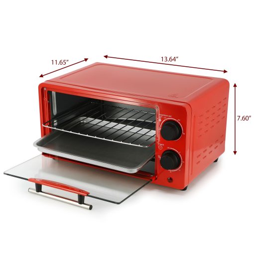Counter Top Compact 9L Electric Toaster Oven with Rack in Red - Image 4