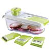 Mandollin Slicer with 5 Cup Storage Container and 4 Interchangeable Stainless Steel Blades in Green - N/A