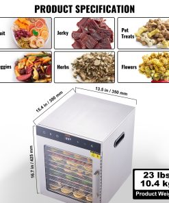 VEVOR Food Dehydrator Machine Fruit Dehydrator Electric Food Dryer w/ Digital Adjustable Timer & Temperature