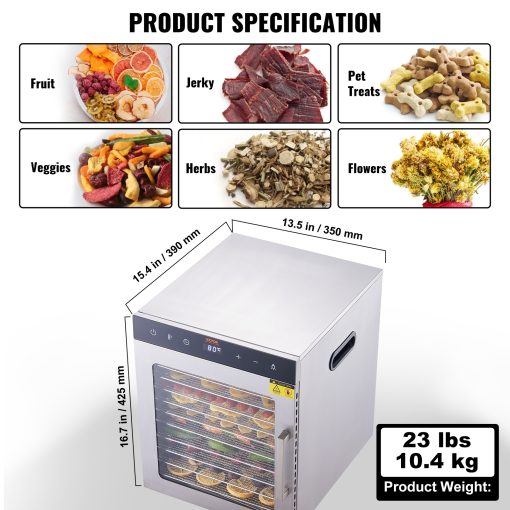 VEVOR Food Dehydrator Machine Fruit Dehydrator Electric Food Dryer w/ Digital Adjustable Timer & Temperature