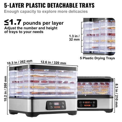VEVOR Food Dehydrator Machine Fruit Dehydrator Electric Food Dryer w/ Digital Adjustable Timer & Temperature - Image 4