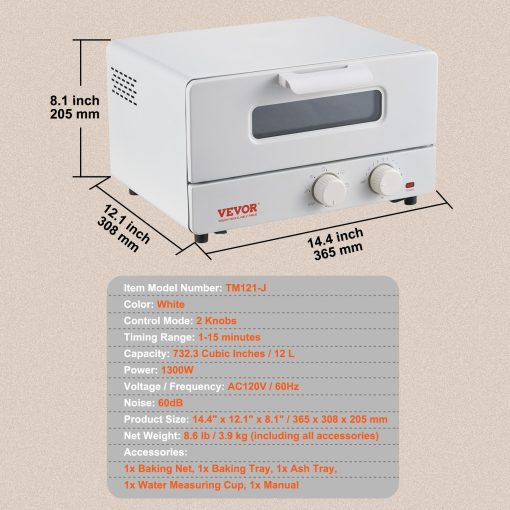 VEVOR Steam Oven Toaster, 12L Countertop Convection Oven 1300W 5-In-1 7 Cooking Modes Convection Oven Combo