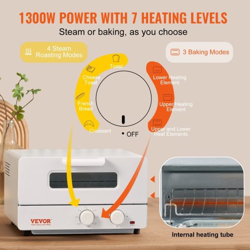 VEVOR Steam Oven Toaster, 12L Countertop Convection Oven 1300W 5-In-1 7 Cooking Modes Convection Oven Combo - Image 5