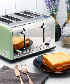 Carlow Extra Wide Slot 4-Slice 1650W Stainless Steel Toaster in Mint Green