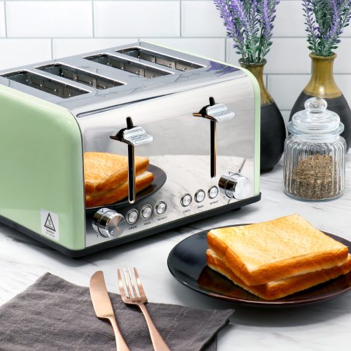 Carlow Extra Wide Slot 4-Slice 1650W Stainless Steel Toaster in Mint Green