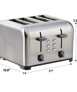 Kenmore 4-Slice Stainless Steel Toaster, Dual Controls, Wide Slot