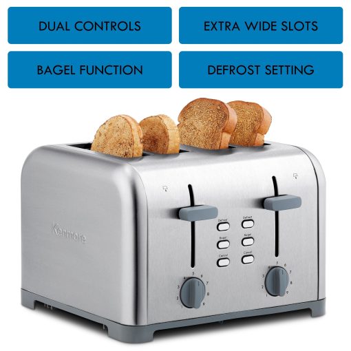 Kenmore 4-Slice Stainless Steel Toaster, Dual Controls, Wide Slot - Image 4