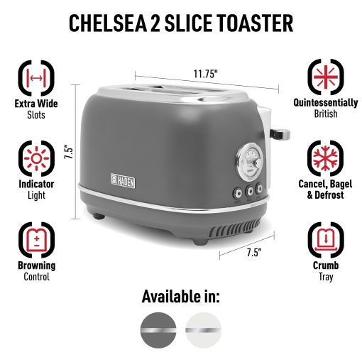 HADEN Chelsea 2 Slice Toaster Wide Slot with Removable Crumb Tray and Control Settings - Image 5