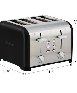 Kenmore 4-Slice Black Stainless Steel Toaster, Dual Controls,Wide Slot