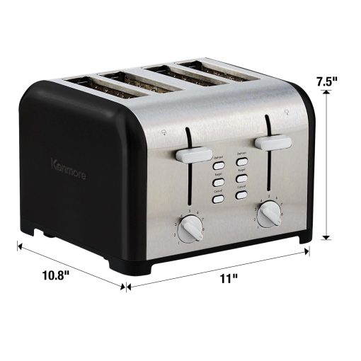 Kenmore 4-Slice Black Stainless Steel Toaster, Dual Controls,Wide Slot