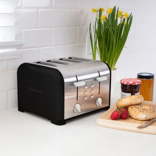 Kenmore 4-Slice Black Stainless Steel Toaster, Dual Controls,Wide Slot - Image 3