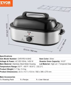 VEVOR Electric Roaster Oven Turkey Roaster Oven with Self-Basting Lid Adjustable Temp