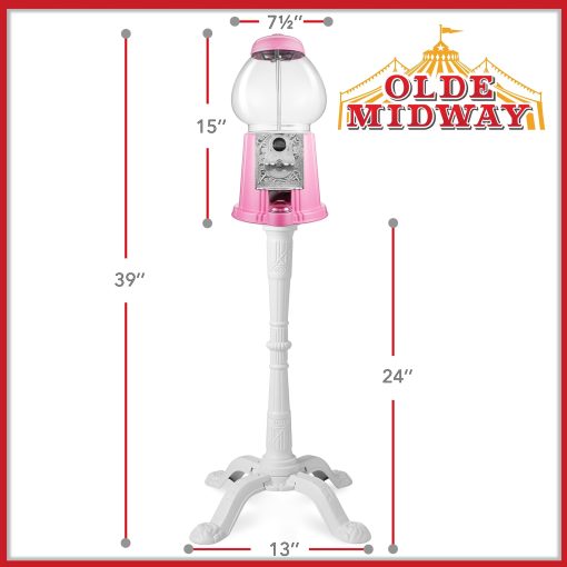 15in Gumball Machine w Stand Pink VintageStyle Candy Dispenser - Image 4