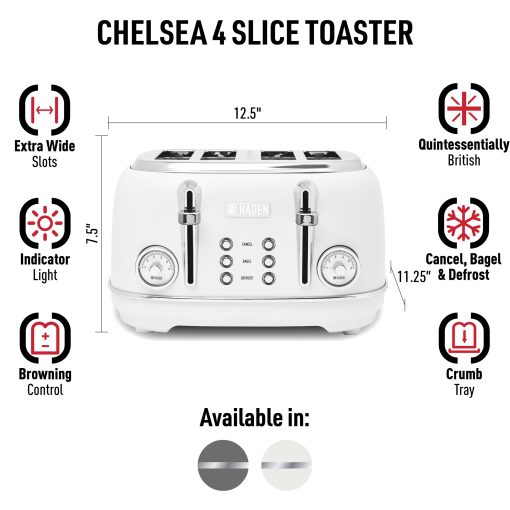 HADEN Chelsea 4 Slice Toaster Wide Slot with Removable Crumb Tray and Control Settings - Image 5