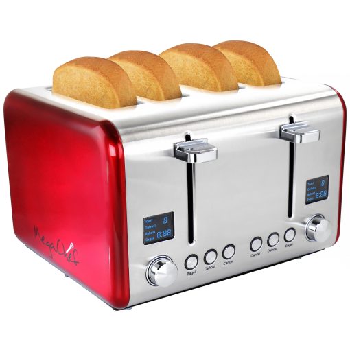 4 Slice Dual Control Digital Display Toaster in Stainless Steel Red - Image 2