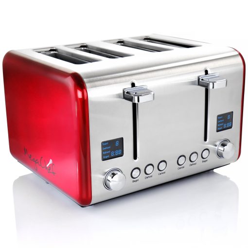 4 Slice Dual Control Digital Display Toaster in Stainless Steel Red - Image 3