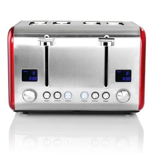 4 Slice Dual Control Digital Display Toaster in Stainless Steel Red - Image 4