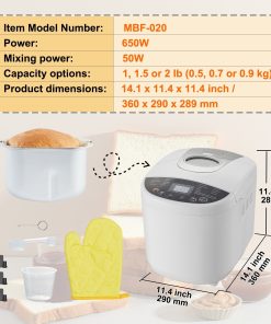 Bread Maker with Gluten Free Setting, Whole Wheat Bread Making, Digital, Programmable
