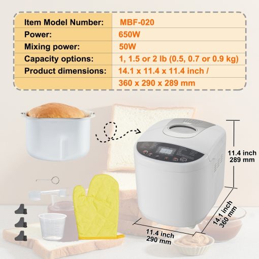 Bread Maker with Gluten Free Setting, Whole Wheat Bread Making, Digital, Programmable