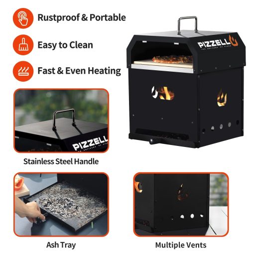 4 in 1 Outdoor Pizza Oven 2 Layer Detachable Grill Oven Multifunctional Pizza Maker with Pizza Stone - 12 inch - Image 4
