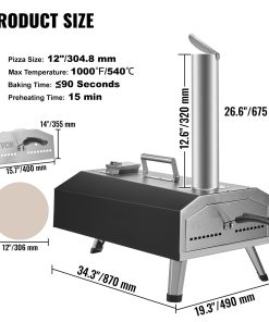 VEVOR 12in 13in & 16in Multi-fuel Outdoor Pizza Oven Portable Outside Pizza Grill (Rotate stone for 16in Gas and 12in Wood Gas)