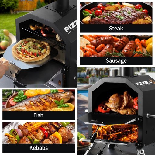 Outdoor Wood Fired Pizza Oven 2-Layer Pizza Maker Outside Pizza Grill for Backyard Parties - 12 inch - Image 3