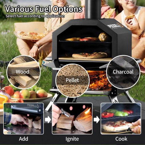 Outdoor Wood Fired Pizza Oven 2-Layer Pizza Maker Outside Pizza Grill for Backyard Parties - 12 inch - Image 4