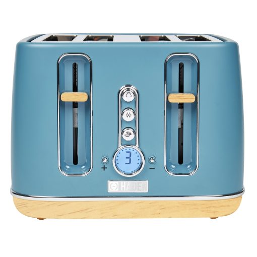HADEN Dorchester Stone Blue Stainless Steel 4 Slice Toaster with Wide Slot, Removable Crumb Tray, Control Settings - Image 2