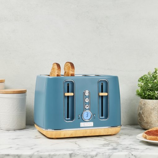 HADEN Dorchester Stone Blue Stainless Steel 4 Slice Toaster with Wide Slot, Removable Crumb Tray, Control Settings - Image 3