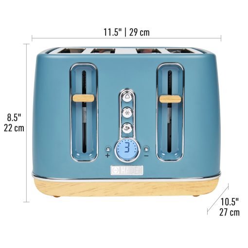 HADEN Dorchester Stone Blue Stainless Steel 4 Slice Toaster with Wide Slot, Removable Crumb Tray, Control Settings - Image 4