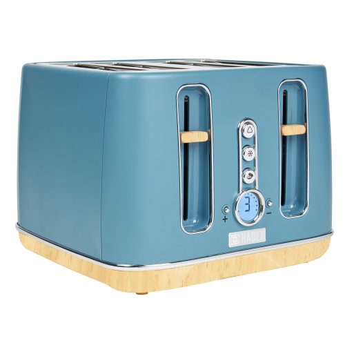 HADEN Dorchester Stone Blue Stainless Steel 4 Slice Toaster with Wide Slot, Removable Crumb Tray, Control Settings - Image 5