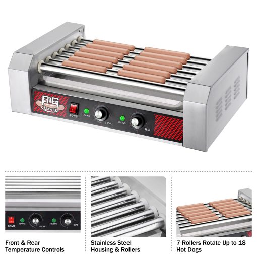 Hot Dog Roller Machine &ndash Stainless-Steel Cooker with 7 Non-Stick Rollers by Great Northern Popcorn - Image 4