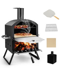 Costway 2-Layer Pizza Oven Wood Fired Pizza Grill Outside Pizza Maker - 21.5'' x 12'' x 28'' (L x W x H)