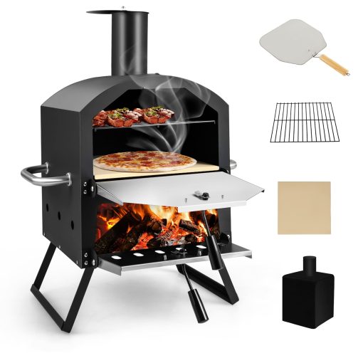Costway 2-Layer Pizza Oven Wood Fired Pizza Grill Outside Pizza Maker - 21.5'' x 12'' x 28'' (L x W x H) - Image 2