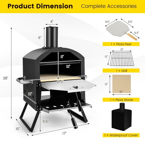 Costway 2-Layer Pizza Oven Wood Fired Pizza Grill Outside Pizza Maker - 21.5'' x 12'' x 28'' (L x W x H) - Image 4