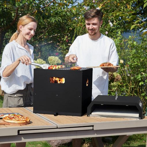 4 in 1 Outdoor Wood Fired Pizza Oven Portable Pizza Maker 2 Layer Detachable Grill with Grill Grate - 16 inch