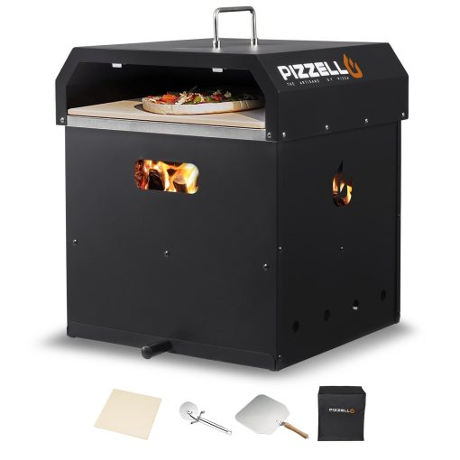 4 in 1 Outdoor Wood Fired Pizza Oven Portable Pizza Maker 2 Layer Detachable Grill with Grill Grate - 16 inch - Image 2
